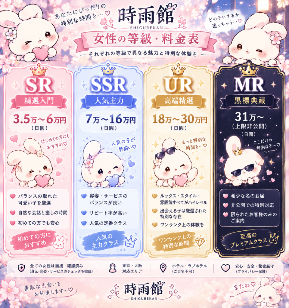 🥰時雨館·東京｜料金ランク改定のお知らせ
